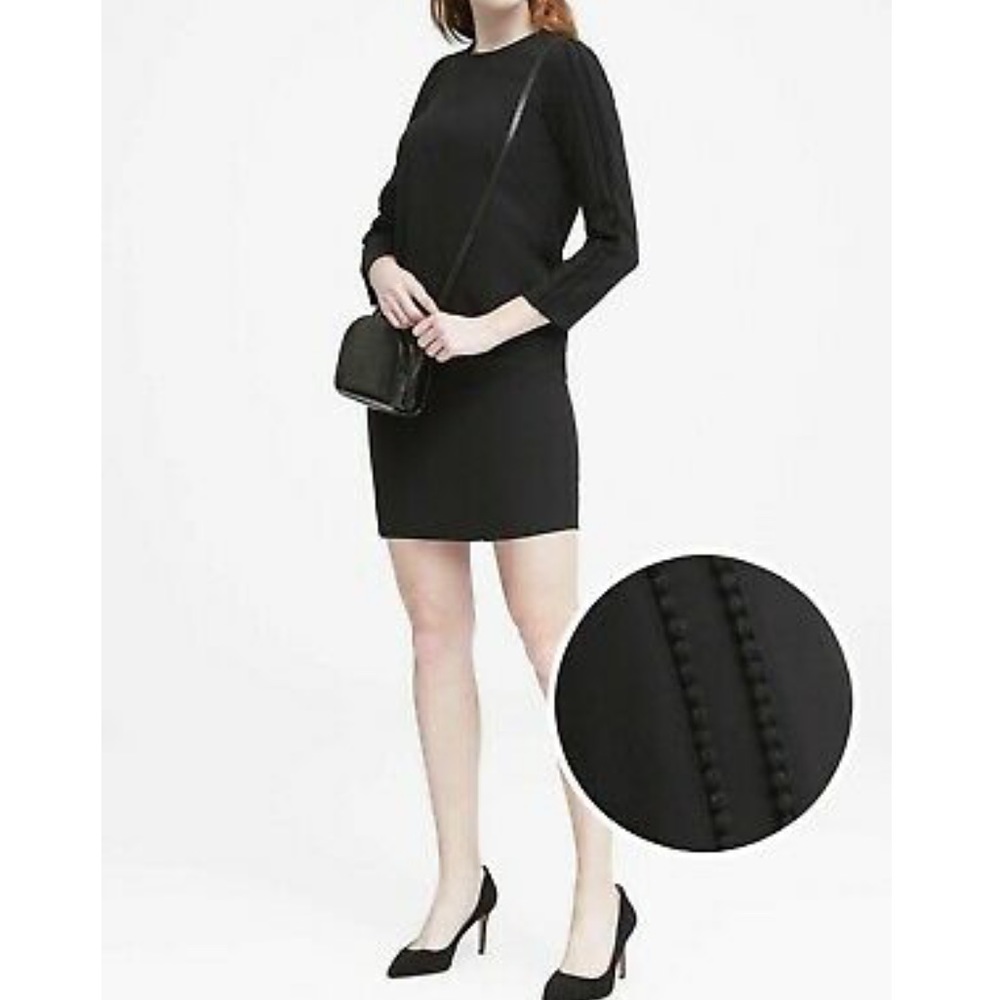 Banana Republic Black Shift Dress with Pom Pom detail on Sleeve